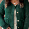 Blackish Green Plus Size Golden Accent Buttons Short Sweater Cardigan