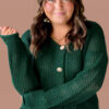 Blackish Green Plus Size Golden Accent Buttons Short Sweater Cardigan