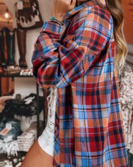 Red Plaid Print Loose Vintage Shirt