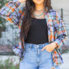 Orange Plaid Print Loose Vintage Shirt