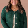 Blackish Green Plus Size Golden Accent Buttons Short Sweater Cardigan