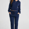 Navy Blue Ribbed Knit Cropped Hoodie and Drawstring Joggers Set