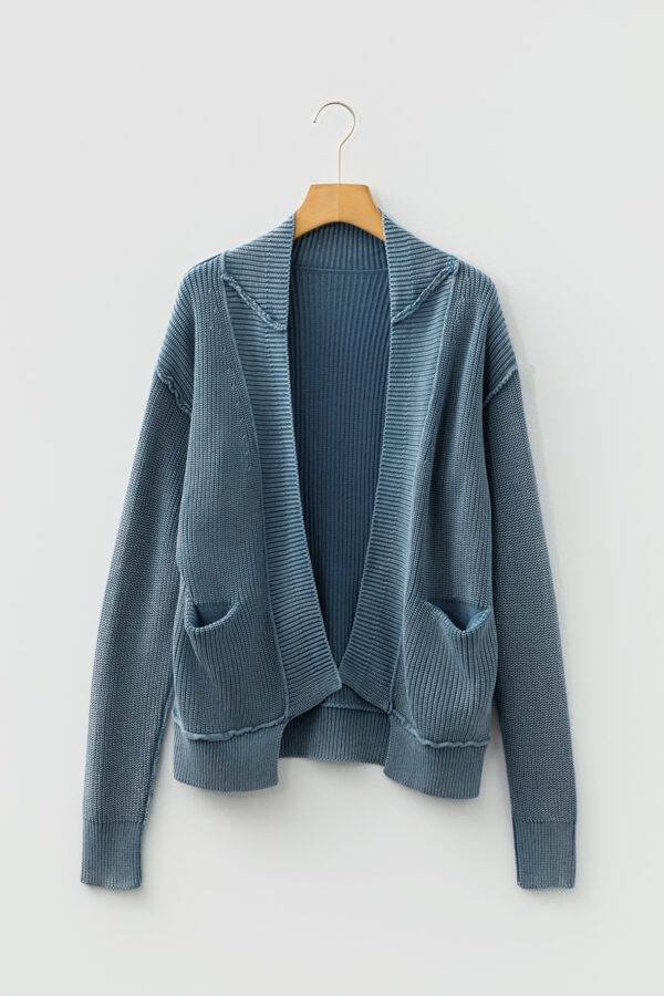 Evergreen Mineral Wash Exposed Seam Patchwork Knit Open Sweater Cardigan