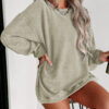 Khaki Solid Ribbed Knit Round Neck Pullover Sweatshirt