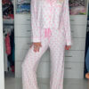 Sky Blue Bow Print Long Sleeve Shirt and Pants Soft Pajama Set