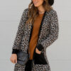 Black Leopard Patched Pocket Open Front Cardigan