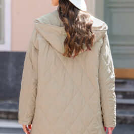 Green Quilted Snap Button Hooded Puffer Coat