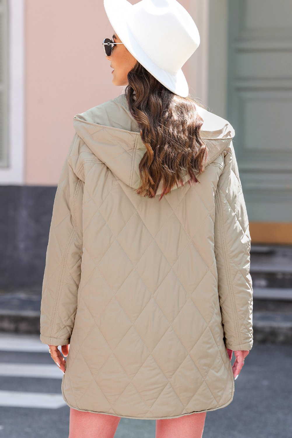 Green Quilted Snap Button Hooded Puffer Coat - Image 2