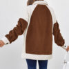 Brown Color Block Patchwork Button Down Fleece Shacket