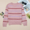 Pink Stripe Ribbed Edge Drop Shoulder Sweater