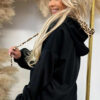Black Leopard Contrast Drawstring Hood Drop Shoulder Loose Top