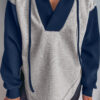 Light Grey Color Block Patchwork V Neck Drawstring Hoodie