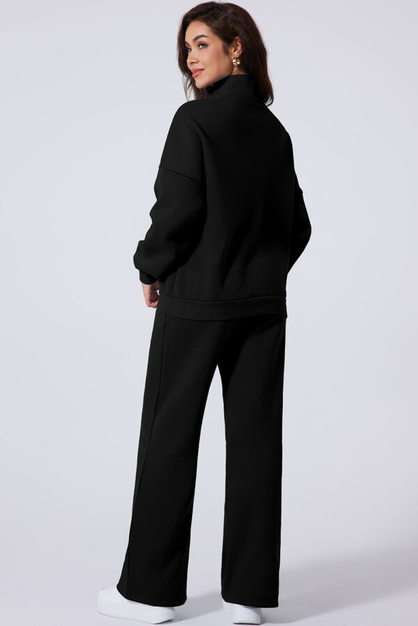 Burgundy Drop Shoulder Zip Up Jacket Drawstring Pants Active 2pcs Set