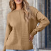 Light French Beige Front Center Seam Drop Shoulder Pullover Solid Sweater