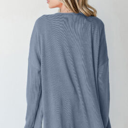 Ashleigh Blue Solid Color Rib Knit Open Front Tunic Cardigan