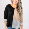 Black Color Block Knit V Neck Loose Sweater
