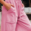 Bonbon Mineral Wash Exposed Seam Drawstring Elastic Waistband Wide Leg Cargo Pants
