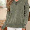 Four Leaf Clover Mineral Wash V Neck Knit Exposed Seam Drop Shoulder Loose Sweater