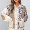 Khaki Leopard Waffle Quilted Patchwork Button Front Jacket