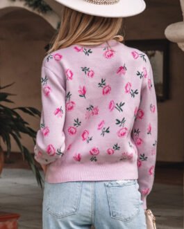 Delicacy Sweet Floral Print Drop Shoulder Cropped Sweater