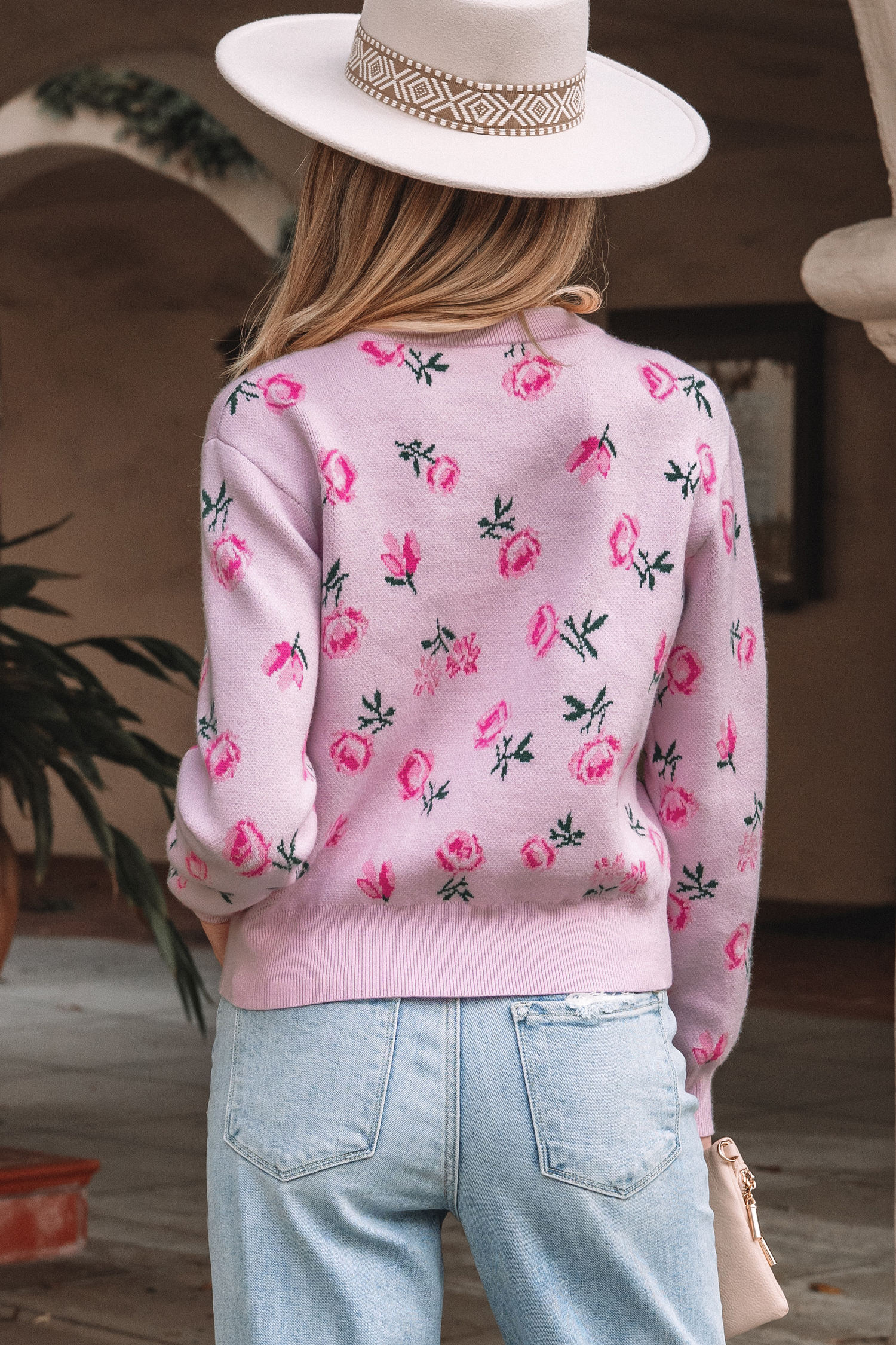 Delicacy Sweet Floral Print Drop Shoulder Cropped Sweater - Image 2