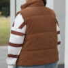 Beige Corduroy Stand Neck Zipped Puffer Vest