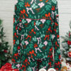 Green Festive Bow Print Long Sleeve Shirt and Pajama Short Set