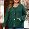 Blackish Green Plus Size Golden Accent Buttons Short Sweater Cardigan