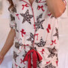 White Leopard Star Ribbon Bow Print Contrast Trim Short Pajama Set