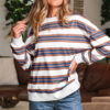 Brown Stripe Crew Neck Drop Shoulder Pullover Sweatshirt