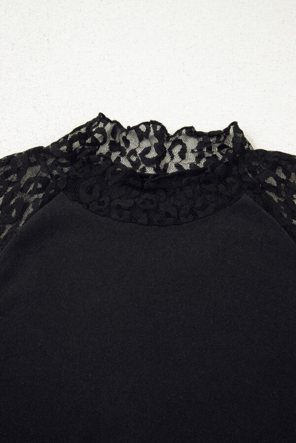 Black Leopard Mesh Patchwork Knit Long Sleeve Top