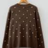 Coffee Dotted Print Ribbed Edge Knit Sweater