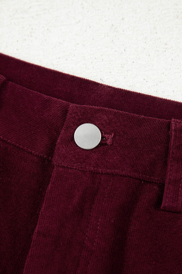 Burgundy Corduroy Solid Color High Waist Wide Leg Pants