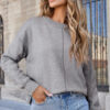 Light French Beige Front Center Seam Drop Shoulder Pullover Solid Sweater