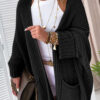 Gray Oversized Fold Over Sleeve Open Front Cardigan