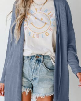 Ashleigh Blue Solid Color Rib Knit Open Front Tunic Cardigan