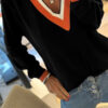 Gray Contrast Striped Trim V Neck Varsity Sweater
