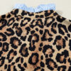 Brown Wild Leopard Print Contrast Striped Frilled Trim Chic Shirt