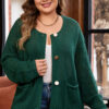 Blackish Green Plus Size Golden Accent Buttons Short Sweater Cardigan