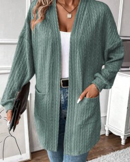 Canton Textured Knit Side Pockets Open Front Cardigan