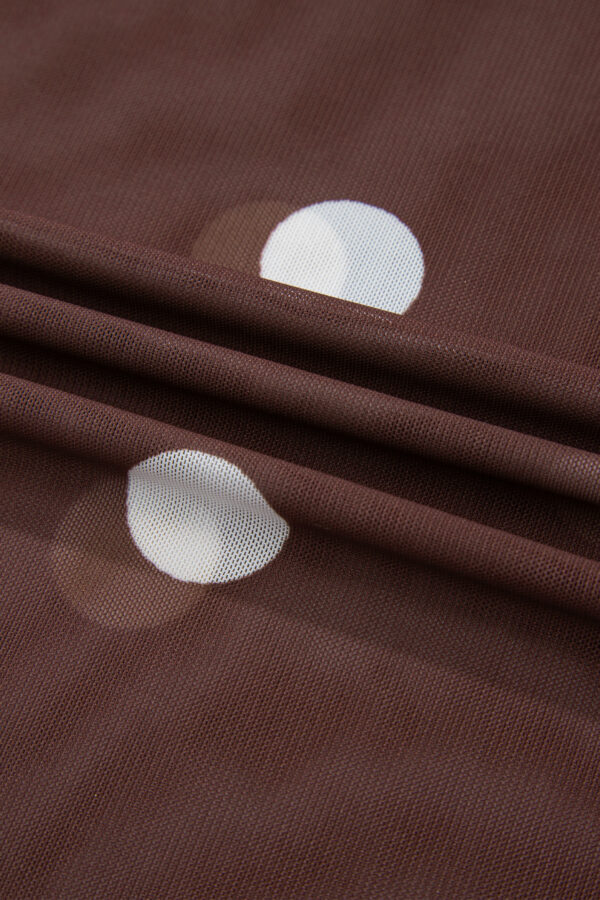 Black Vintage Polka Dot Print Mesh Long Sleeve Bodysuit