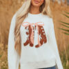 White Embroidered Bow Boots Graphic Drop Shoulder Sweater