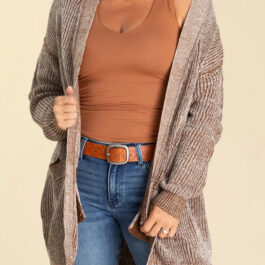 Straw Yellow Solid Open Knit Cardigan with Pockets