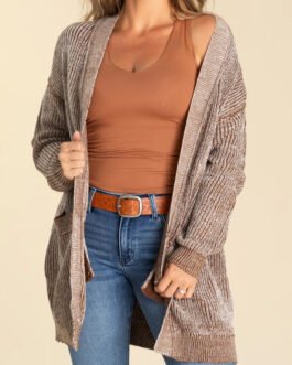 Straw Yellow Solid Open Knit Cardigan with Pockets