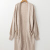 Beige Side Pockets Open Front Long Knitted Cardigan
