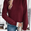 Burgundy Contrast Lace Frilled Trim Raglan Sleeve Sweater