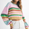 Multicolour Striped Knit Ribbed Trim Boxy Fit Cropped Sweater