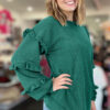Evergreen Twisted Ribbed Tiered Ruffles Long Sleeve Pullover Top