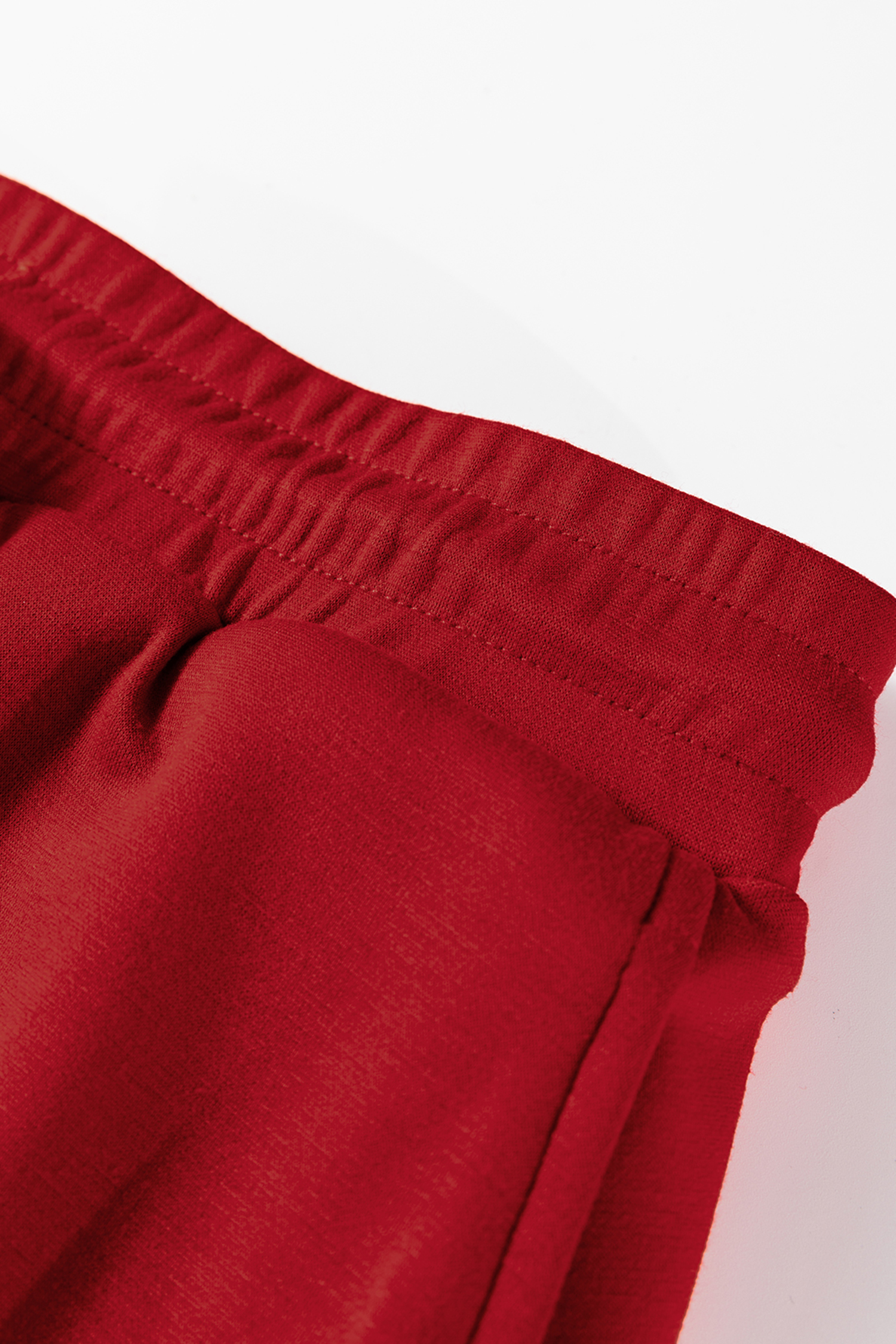 Racing Red Solid Color Drop Shoulder Pullover Drawstring Mini Skirt 2pcs Outfit - Image 7