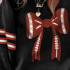 Black Varsity Baseball Bow Graphic Striped Sleeve Baggy Sweatshirt
